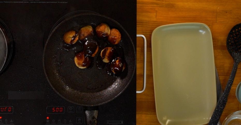 Хрустящие пельмени с мясом в соусе терияки