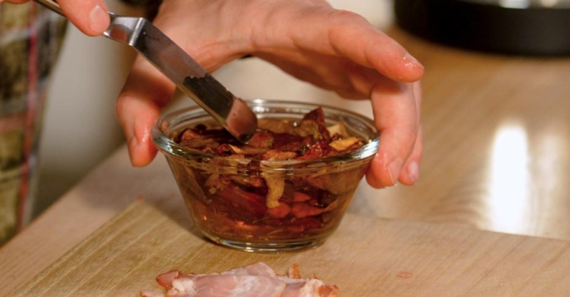 Рис с грибами и беконом