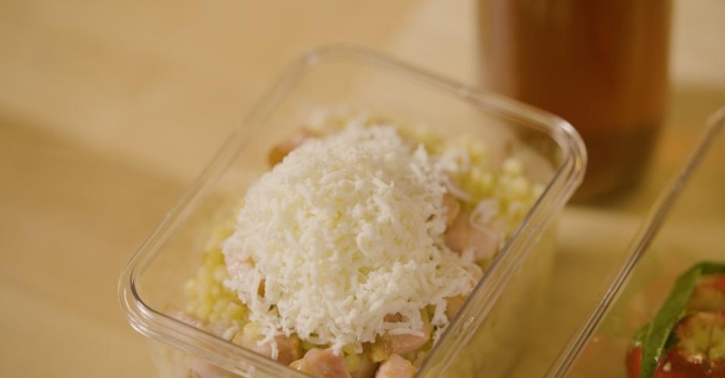 Птитим с копчёной грудинкой и адыгейским сыром